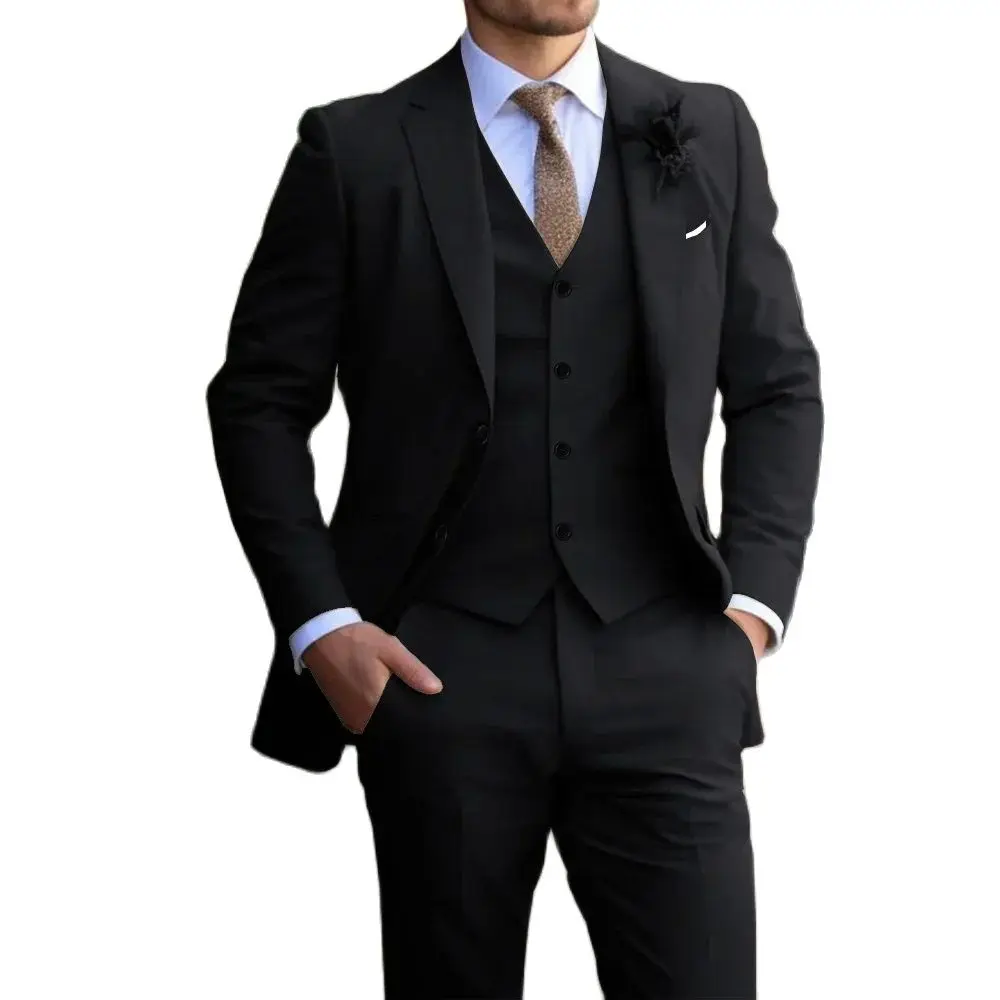 Color: black, Size: XL - Suit 3-piece Classic men's fashion slim-fit suit Vest Pants suit Men's dress Casual Dress Formal Business wedding