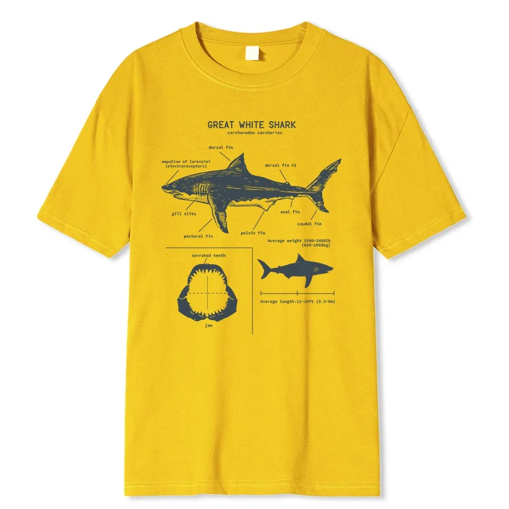 Color: Dark Grey, Size: S - Great White Shark Anatomy T-Shirt New Summer Men Street Short Sleeve Hip Hop Punk Style Boy Casual Tops Fashion White Tees