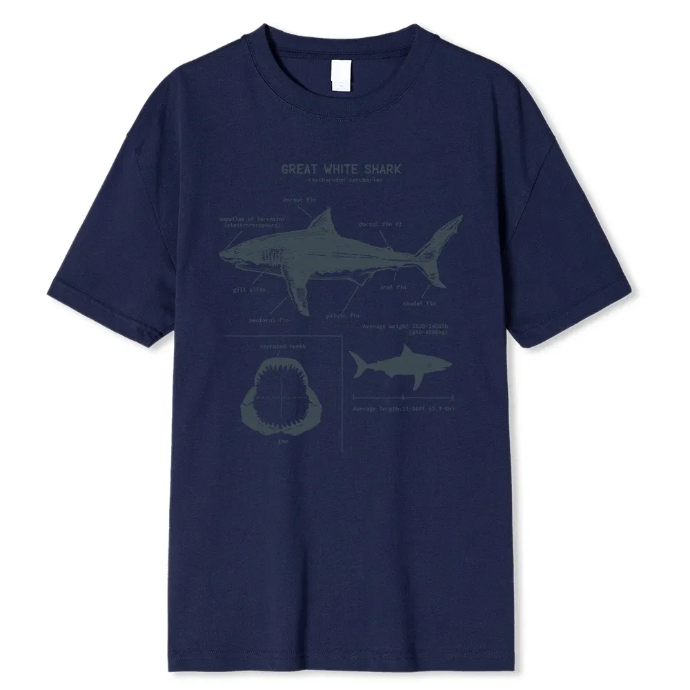 Color: Dark Grey, Size: S - Great White Shark Anatomy T-Shirt New Summer Men Street Short Sleeve Hip Hop Punk Style Boy Casual Tops Fashion White Tees