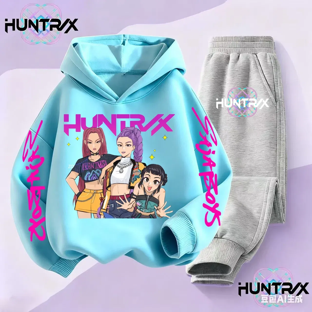 Color: Pink, Kid Size: 5 - 3-14Y Kpop Demon Hunters Hoodie Set Boys Girls Kids Autumn Sportswear Daily Clothes 2025