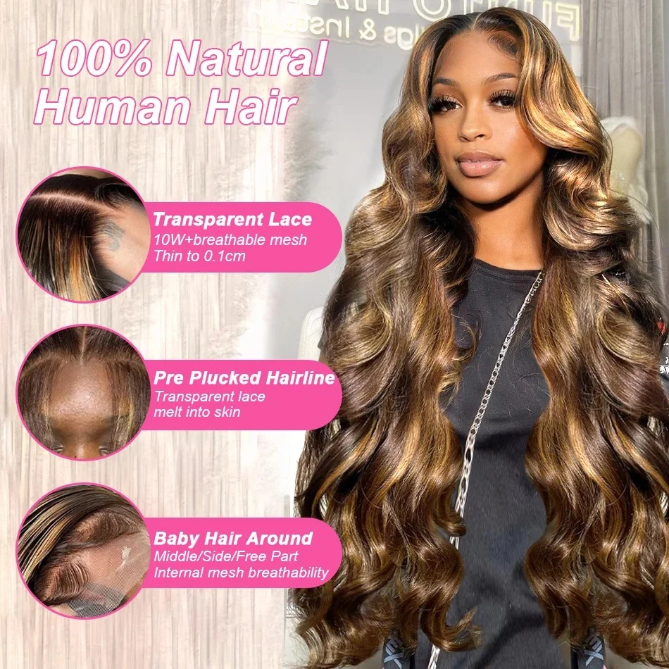 Stretched Length: 36inches, Hair Color: #18, Density: 180%, Ships From: CHINA - Highlight Wig Human Hair P4/27 Body Wave Wigs Highlight 13x6 Hd Lace Frontal Wig Human Hair 13x4 Hd Lace Front Human Hair Wigs
