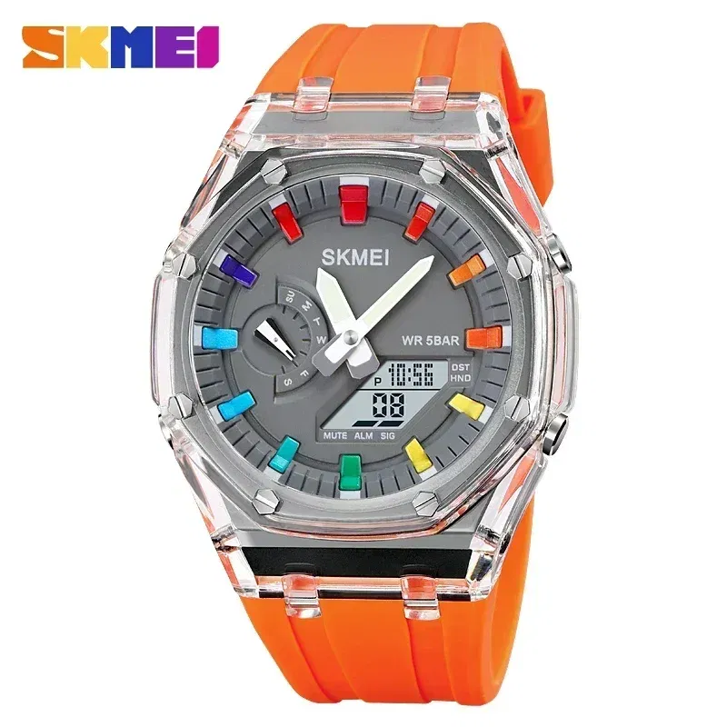 Color: Silver, Ships From: CHINA - SKMEI Waterproof Men Watch Countdown Stopwatch Led Light Electronic Movement Wristwatch 5Alarm Clock 2 Time Digital Watches 2100