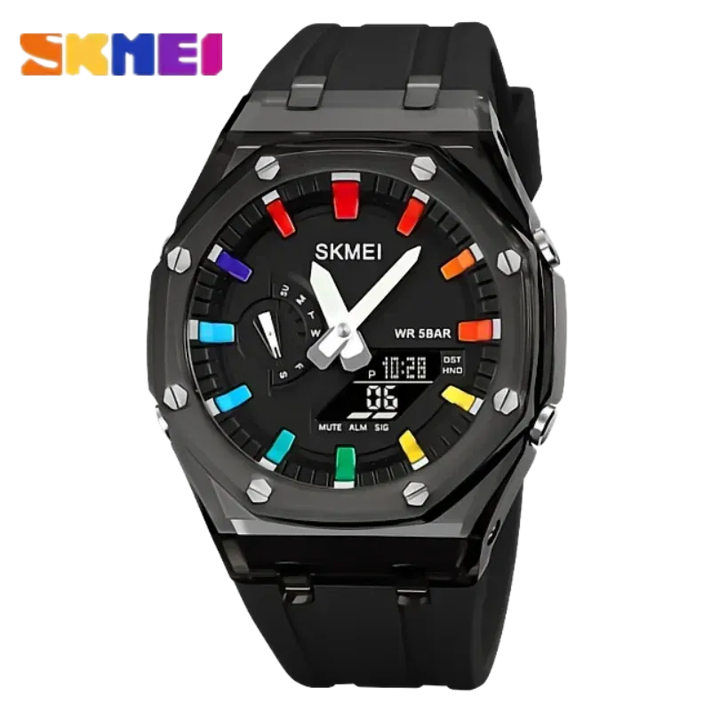 Color: Silver, Ships From: CHINA - SKMEI Waterproof Men Watch Countdown Stopwatch Led Light Electronic Movement Wristwatch 5Alarm Clock 2 Time Digital Watches 2100