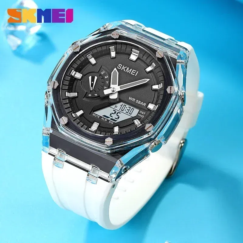 Color: Silver, Ships From: CHINA - SKMEI Waterproof Men Watch Countdown Stopwatch Led Light Electronic Movement Wristwatch 5Alarm Clock 2 Time Digital Watches 2100