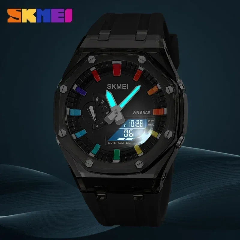 Color: Silver, Ships From: CHINA - SKMEI Waterproof Men Watch Countdown Stopwatch Led Light Electronic Movement Wristwatch 5Alarm Clock 2 Time Digital Watches 2100
