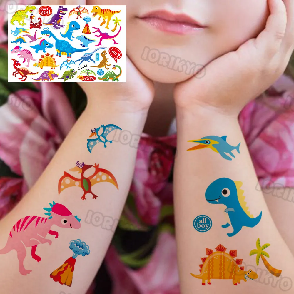 Color: apple green - Watercolor Cat Bear Temporary Tattoos For Kids Children Boys Girls Fake Cute Dinosaur Tattoo Stiker Koala Star Face Tatoos Hands