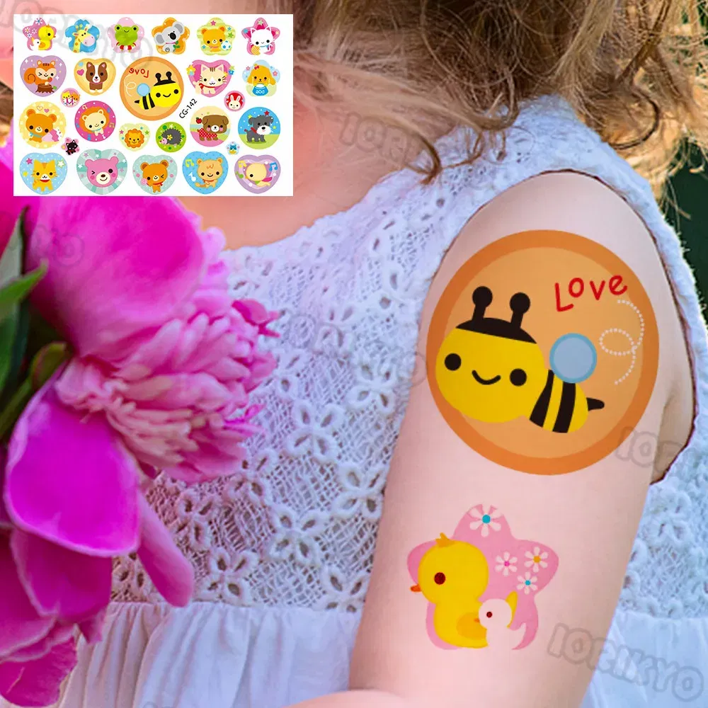 Color: apple green - Watercolor Cat Bear Temporary Tattoos For Kids Children Boys Girls Fake Cute Dinosaur Tattoo Stiker Koala Star Face Tatoos Hands