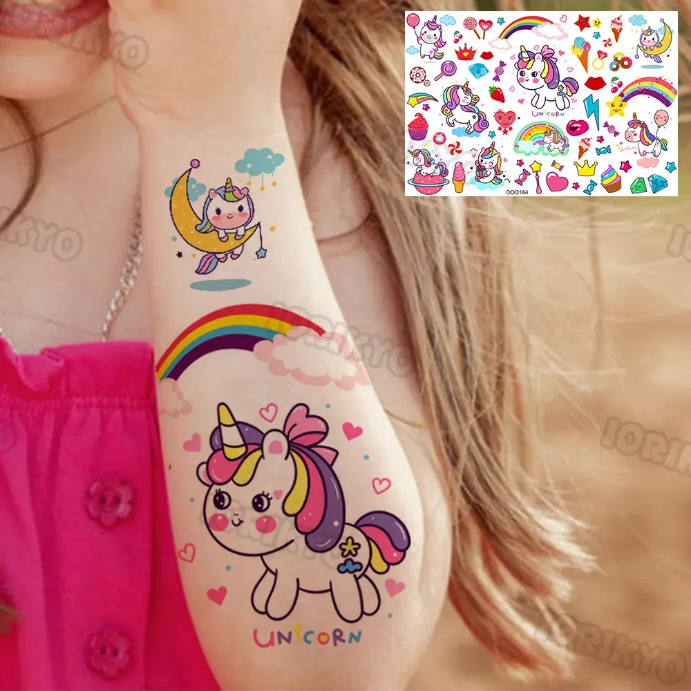 Color: apple green - Watercolor Cat Bear Temporary Tattoos For Kids Children Boys Girls Fake Cute Dinosaur Tattoo Stiker Koala Star Face Tatoos Hands