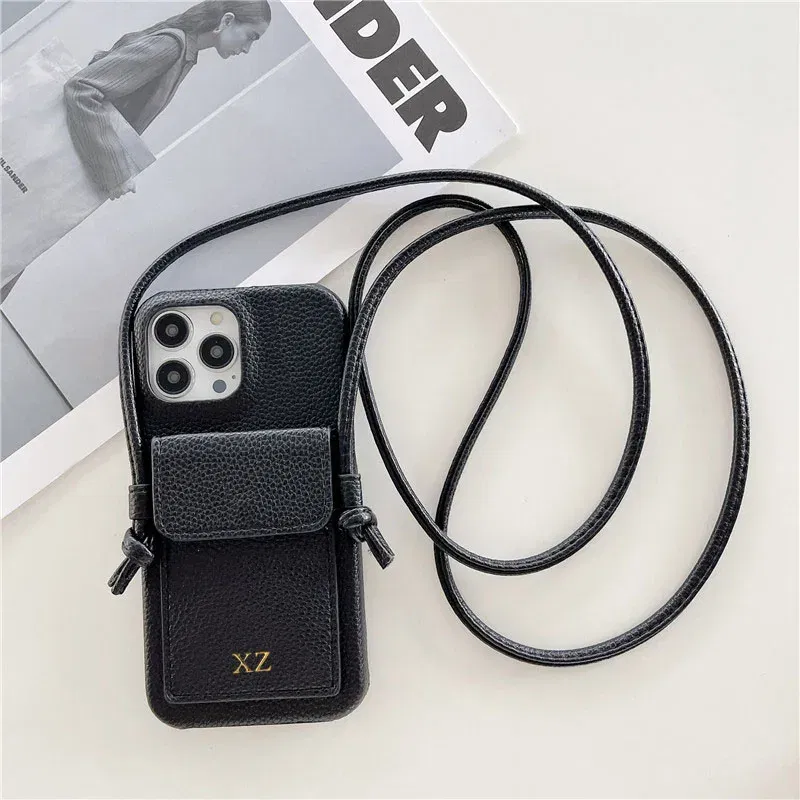 Color: black, Material: Carbon Fiber - Personalized Gold Silver Letters Leather PU Card Holder Lanyard Hard Case For iPhone 14 13 12 11 15 Pro Max XS XR 16  Plus Cover