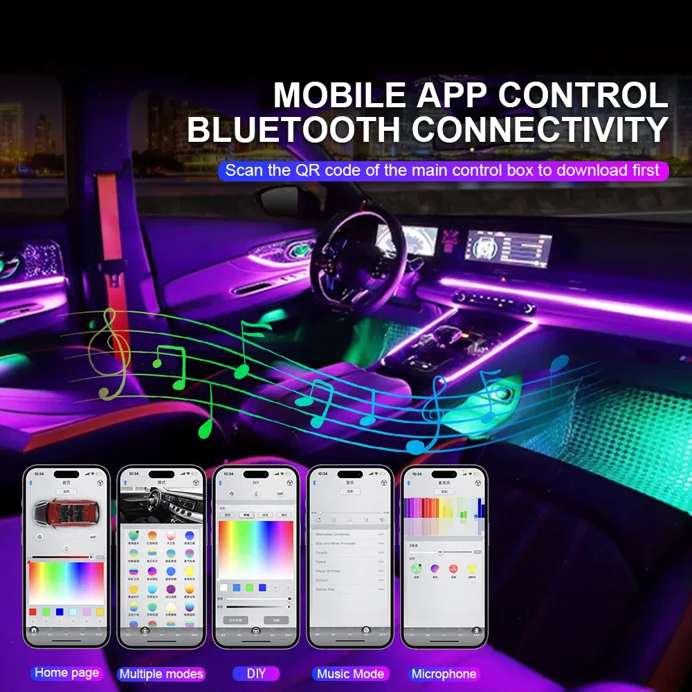Emitting Color: 8000K White Blue - 18 in 1 Dual Zone Symphony Streamer LED Ambient Lights Car Interior 64 Colors RGB Neon Acrylic Strip Atmosphere Lighting Kit App