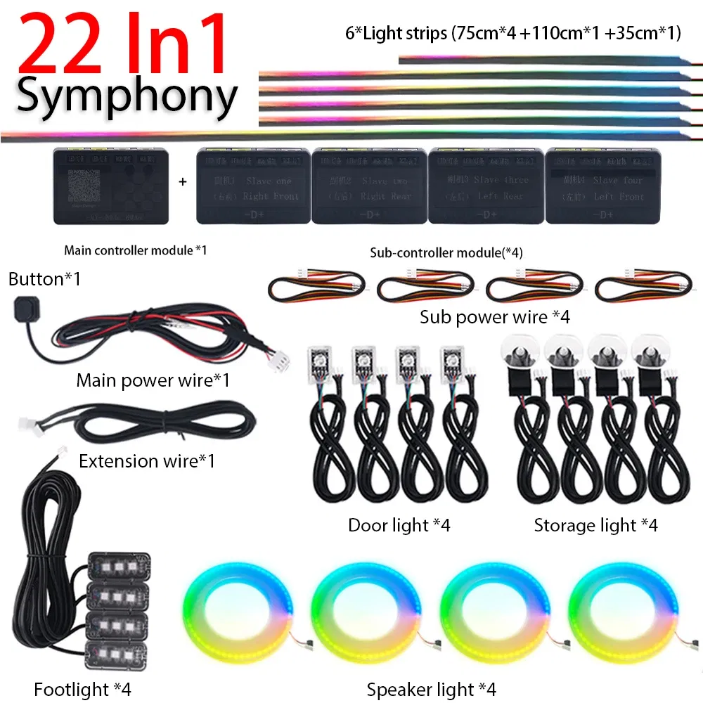 Emitting Color: 8000K White Blue - 18 in 1 Dual Zone Symphony Streamer LED Ambient Lights Car Interior 64 Colors RGB Neon Acrylic Strip Atmosphere Lighting Kit App