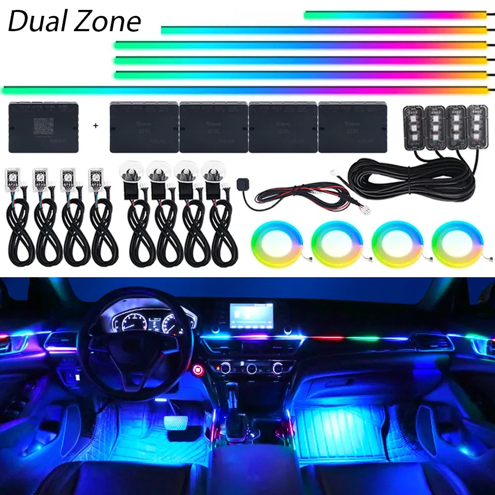 Emitting Color: 8000K White Blue - 18 in 1 Dual Zone Symphony Streamer LED Ambient Lights Car Interior 64 Colors RGB Neon Acrylic Strip Atmosphere Lighting Kit App