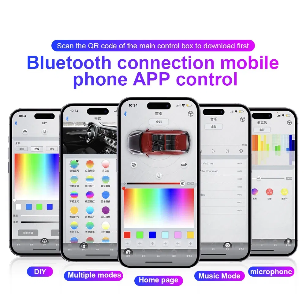 Emitting Color: 8000K White Blue - 18 in 1 Dual Zone Symphony Streamer LED Ambient Lights Car Interior 64 Colors RGB Neon Acrylic Strip Atmosphere Lighting Kit App