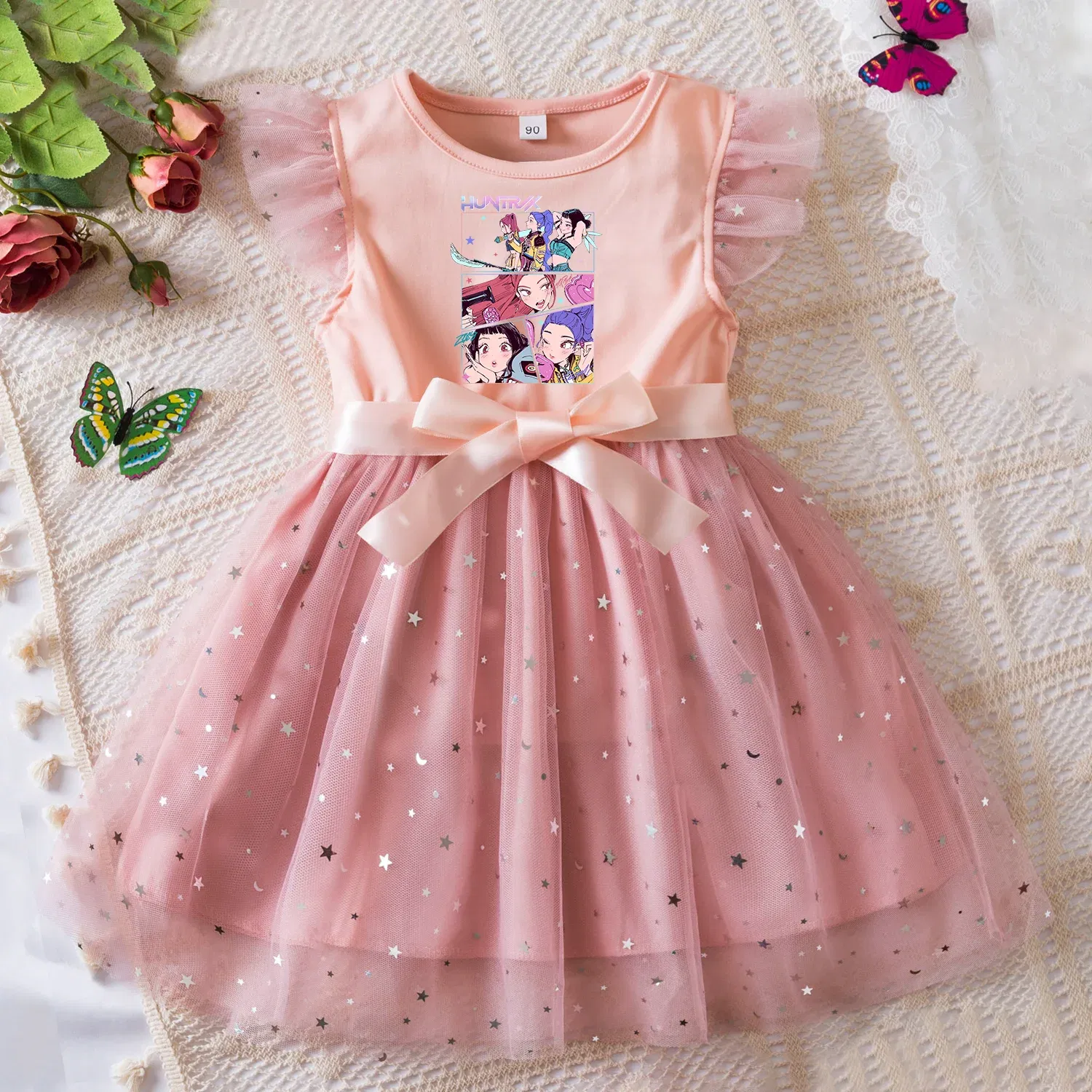 Color: army green, Size: One Size, Height: 158 - KPop Demon Hunters Girls Dress Kids Party Halloween Carnival Birthday Party Clothes Princess Tutu Dresses Costume Children Gift