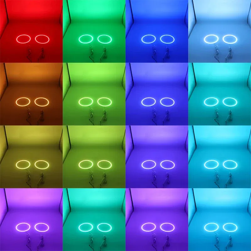 Color: Yellow - Excellent 2pc  Rings Angel Eye car Headlight RGB 60/70/80/90/100/110/120 mm Lampshades Bright auto drl Angel Eyes Motorcycle