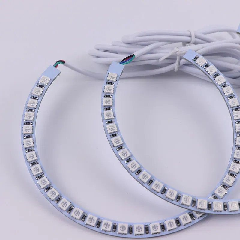 Color: Yellow - Excellent 2pc  Rings Angel Eye car Headlight RGB 60/70/80/90/100/110/120 mm Lampshades Bright auto drl Angel Eyes Motorcycle