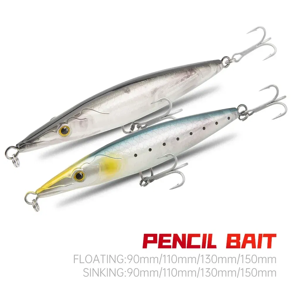 Size: 95mm, Color: WHITE - Floating Sinking Pencil Bait 90mm/110mm/130mm/150mm Topwater Wobblers Hard Lure Walking-dog Action Long Casting For Pike Bass