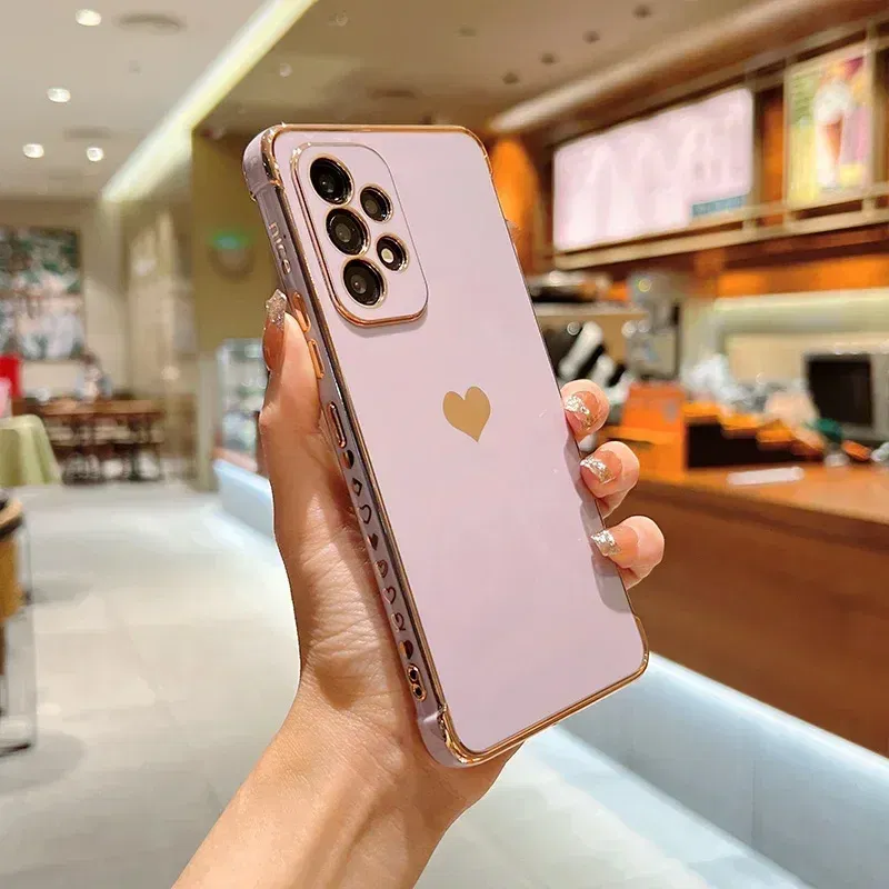 Color: Orange, Compatible-Phone Models: For iPhone XS, Ships From: CHINA - Electroplating Side Love Heart Phone Case For Samsung Galaxy S25 Ultra S24 S23 S22 A16 A55 Protect Lens Shockproof Back Cover
