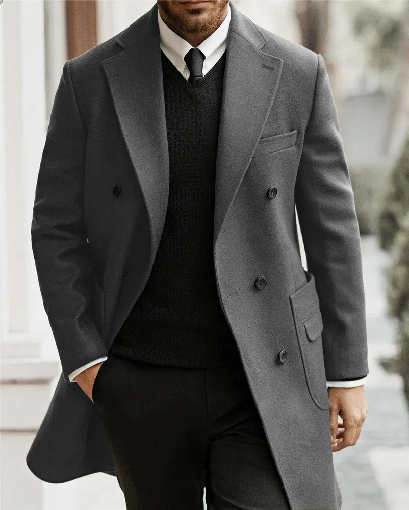 Color: Beige, Size: XXS - Classic Man Trench Coat Customized Notched Lapel Full Man Terno Double Breasted Elegant Gentleman Long Coat Men's Winter Jacket