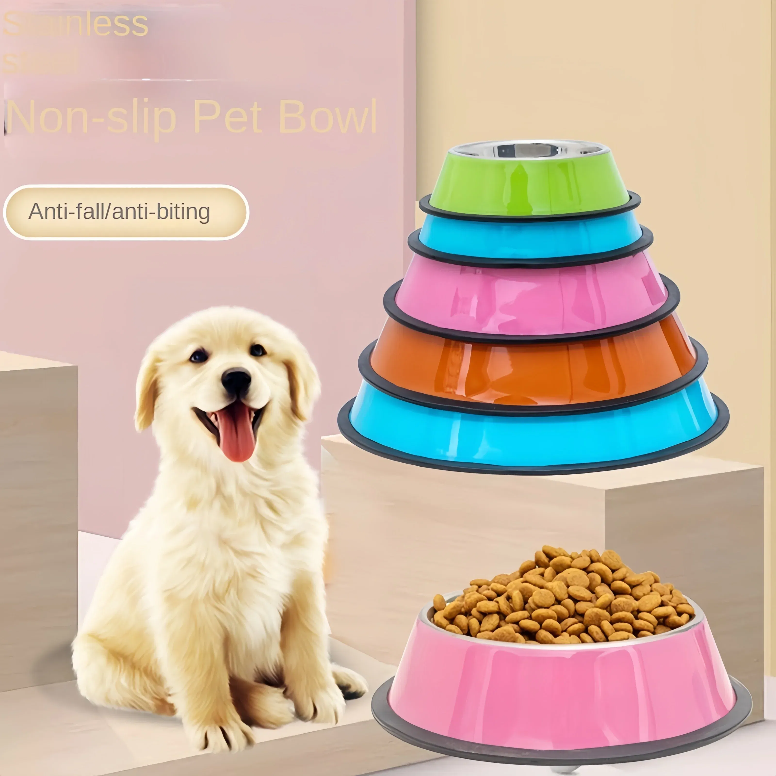 Color: Red, Size: M - Pet Dog Cat colours Stainless Steel Bowl Pet Feeding Bowl Cat and Dog Drinking Bowl Metal Feeder Bowl Durable Easy To Clean bowl