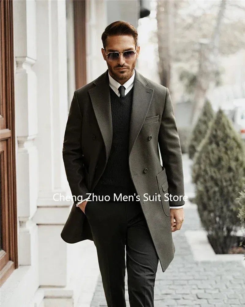 Color: Brown, Size: XS - Classic Man Trench Coat Customized Notched Lapel Full Man Terno Double Breasted Elegant Gentleman Long Coat Men's Winter Jacket