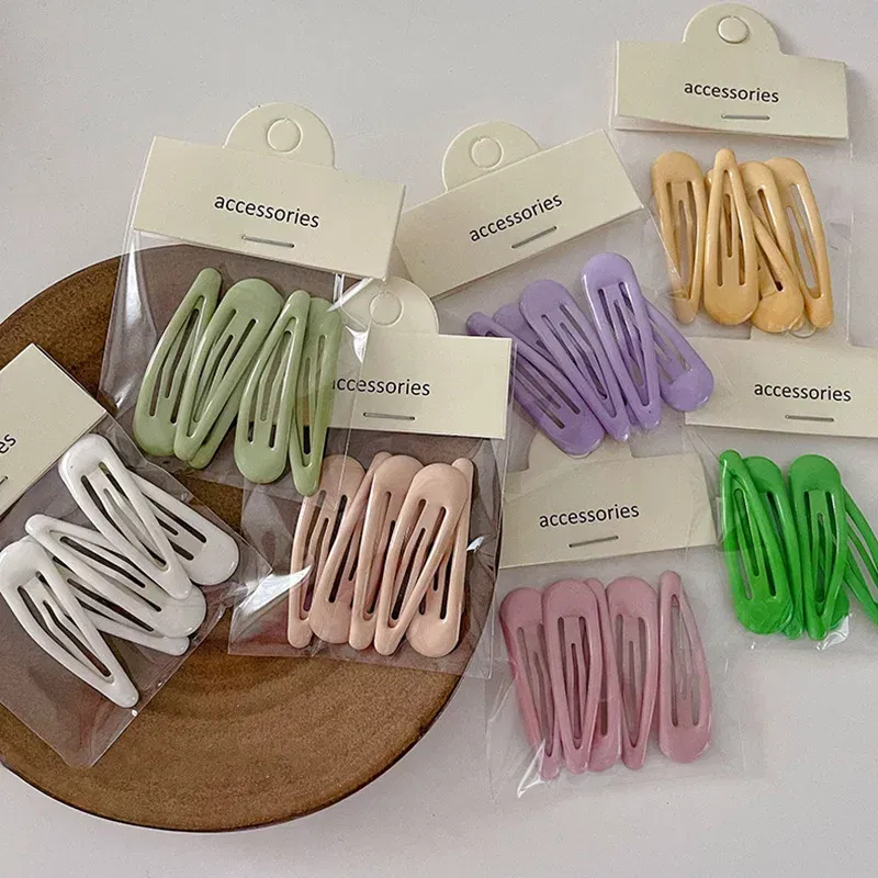 Color: light green - 5Pc Korean Snap Hairgrip Hair Clips Bangs Clip Edge Clip Waterdrop Shape BB Hairpins DIY Fashion Headwear Women Hair Accessories