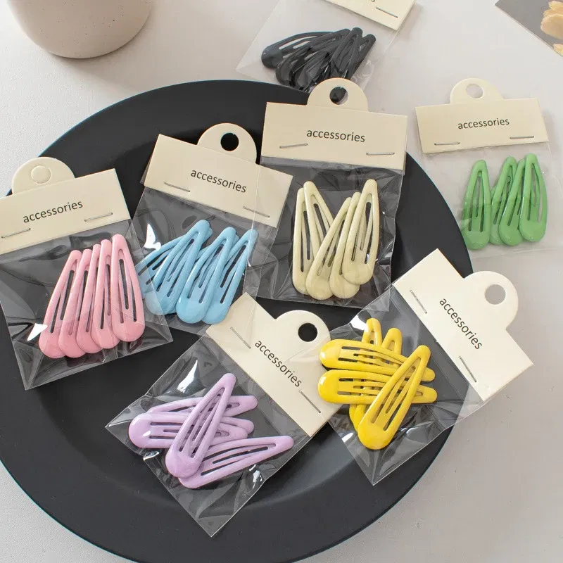 Color: light green - 5Pc Korean Snap Hairgrip Hair Clips Bangs Clip Edge Clip Waterdrop Shape BB Hairpins DIY Fashion Headwear Women Hair Accessories
