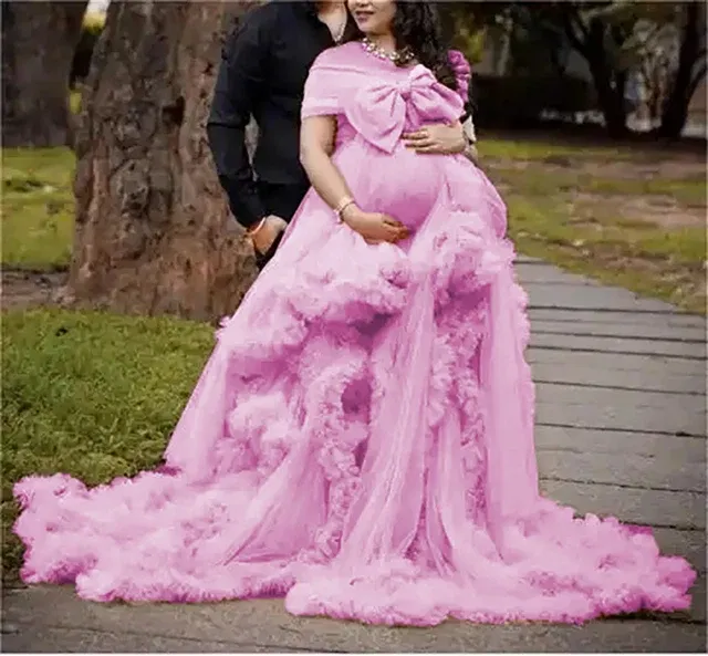 Color: Lemon yellow, Maternity Size: L, Ships From: CHINA - Tulle Long Maternity Dress Photoshoot  п?»?°?‚ь?µ  photography dresses baby shower dresses for pregnant woman  п?»?°?‚ь?µ д?»я ?±?&m