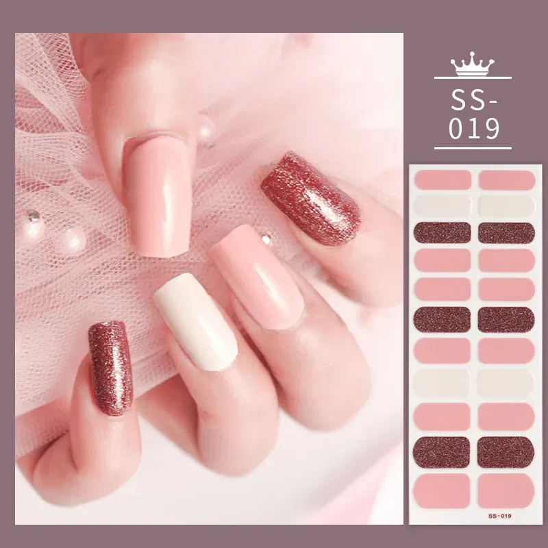 Color: BROWN RED - 22 Tips Blue and White Shiny Speckles Nail Art Sticker Full Cover Nail Stickers Last Update Nail Wraps Lot Sticker for Nails