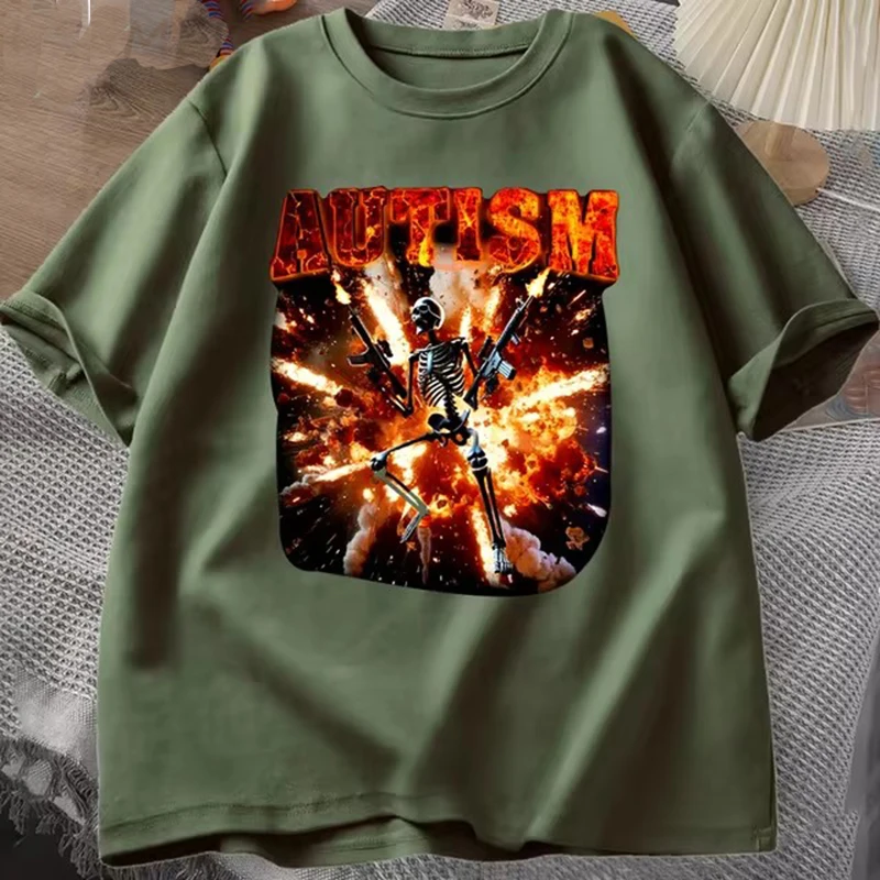 Color: Gold, Size: L - Autistic Funny Skeleton T Shirt Women Men Autism Edgy Skeleton Meme T-shirt Casual Short Sleeve Tshirt Round Neck Clothes