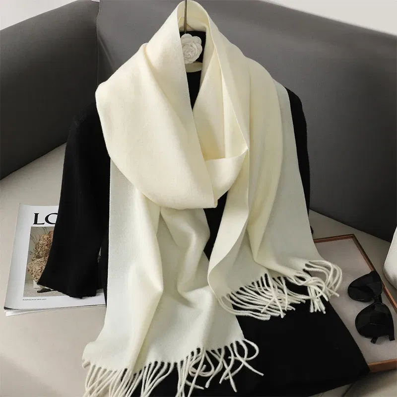 Color: Ginger - New 62 Color Winter Scarf For Women Long Warm Cashmere Scarves Hijab Solid Lady Shawl Wrap Female Pashmina Bandana Head Scarfs
