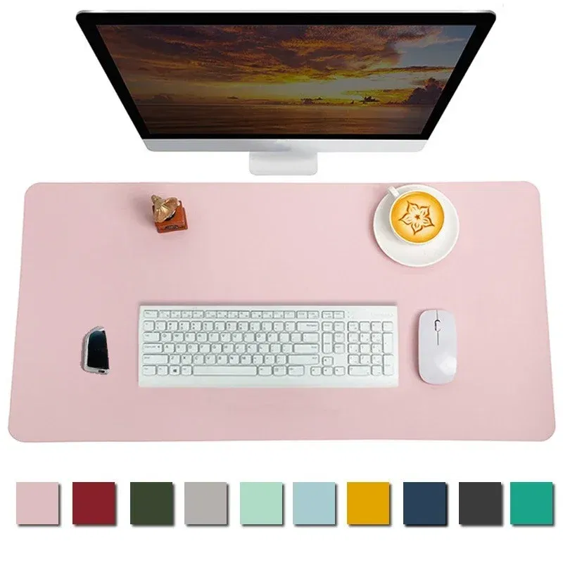 Color: Silver - Large Mouse Pad Extra Big Non-Slip Desk Pad Waterproof PU Leather Desk Table Protector Gaming Mouse Mat for Game Office Work