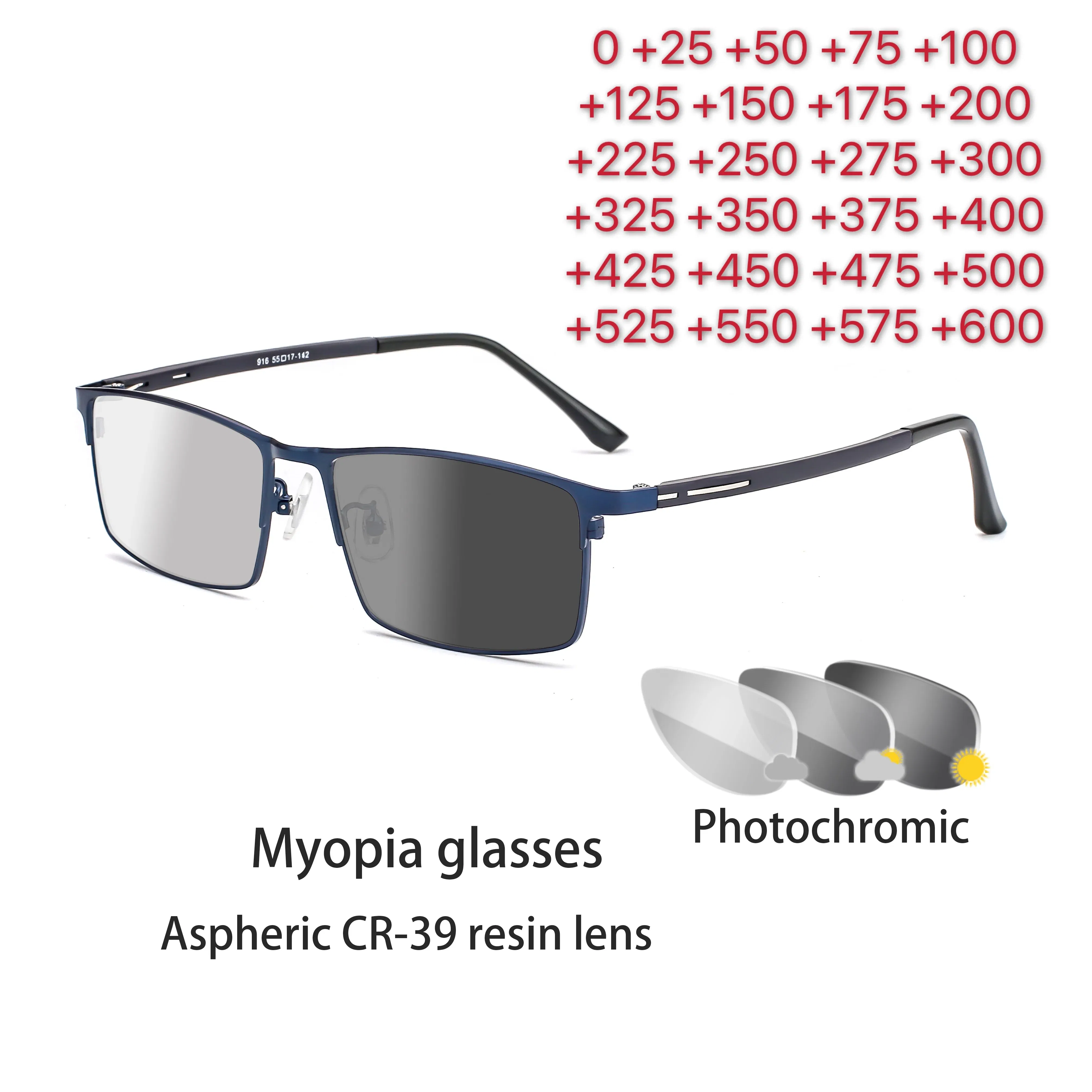 Frame Color: GRAY, Ships From: CHINA, Eye Prescription: +400 - Photochromic glasses Men's reading glasses Finished glasses Student myopia glasses 0 + 0.5 + 1 + 1.25 + 1.5 + 1.75 + 2