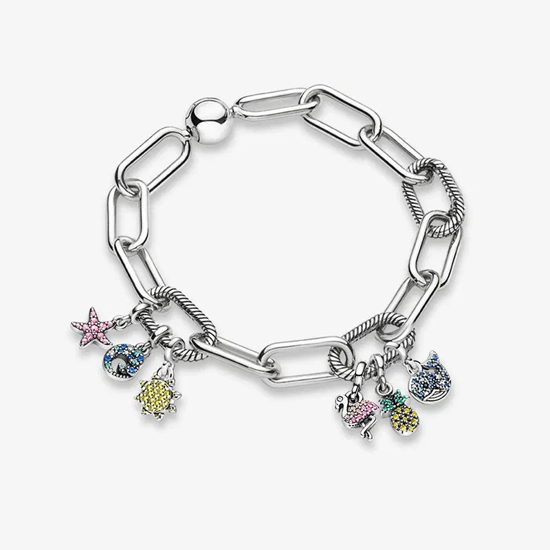 Color: Silver - 2022 New 925 Sterling Silver My Love Starfish Flamingo Pendant Charm Fit Original Pandora Me Bracelet DIY Bead Jewelry For Women
