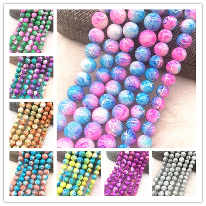 Color: Army Green, Item Diameter: 5mm - Wholesale 4/6/8/10mm Glass Beads Round Loose Spacer Beads Pattern For Jewelry Making DIY Bracelet Necklace