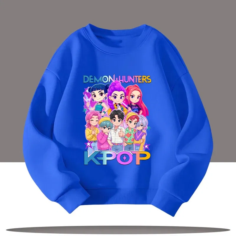 Color: Khaki, Kid Size: 6 - K-pop Demon Hunters Cartoon Print 3-12 Year Old New Style Kids Round-neck Sport Shirt Cute Girl Casual Top Children's Clothing