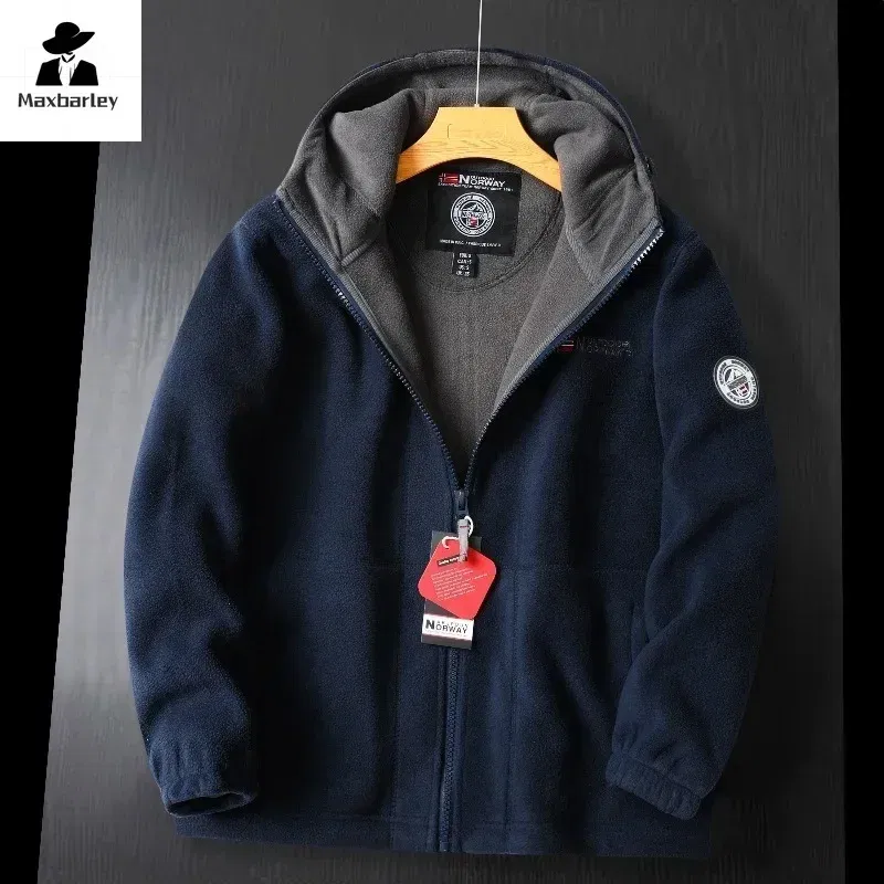 Color: Red, Size: S - Winter Wool Jacket Men's High-end Embroidered Thickened Fleece Windproof Jacket Outdoor Snow Cold-proof Men's Warm Hooded Coat