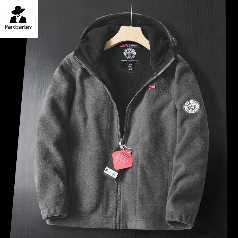 Color: Red, Size: S - Winter Wool Jacket Men's High-end Embroidered Thickened Fleece Windproof Jacket Outdoor Snow Cold-proof Men's Warm Hooded Coat