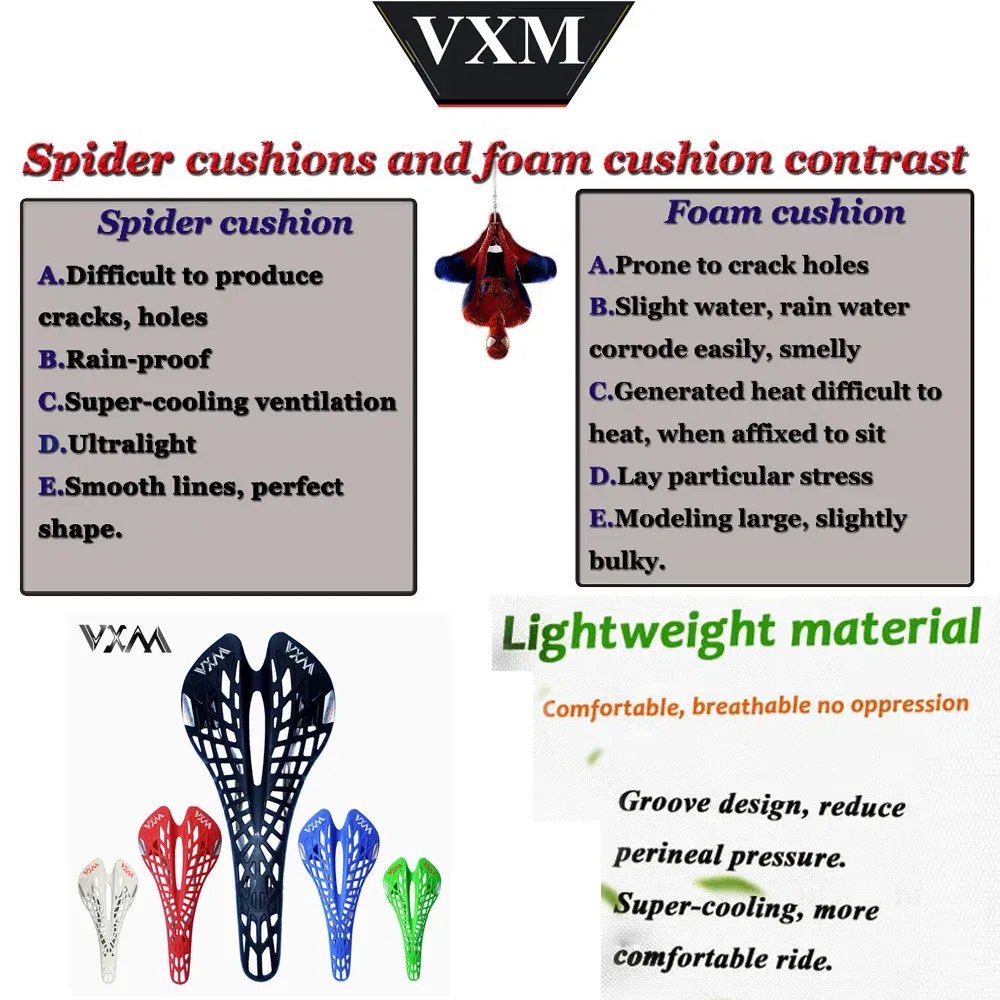 Color: Blue - VXM Bicycle saddle Road Bicycle Mountain bike saddle Cycling Breathable Spider Ergonomic Hollow Front seat Mat Bicycle parts