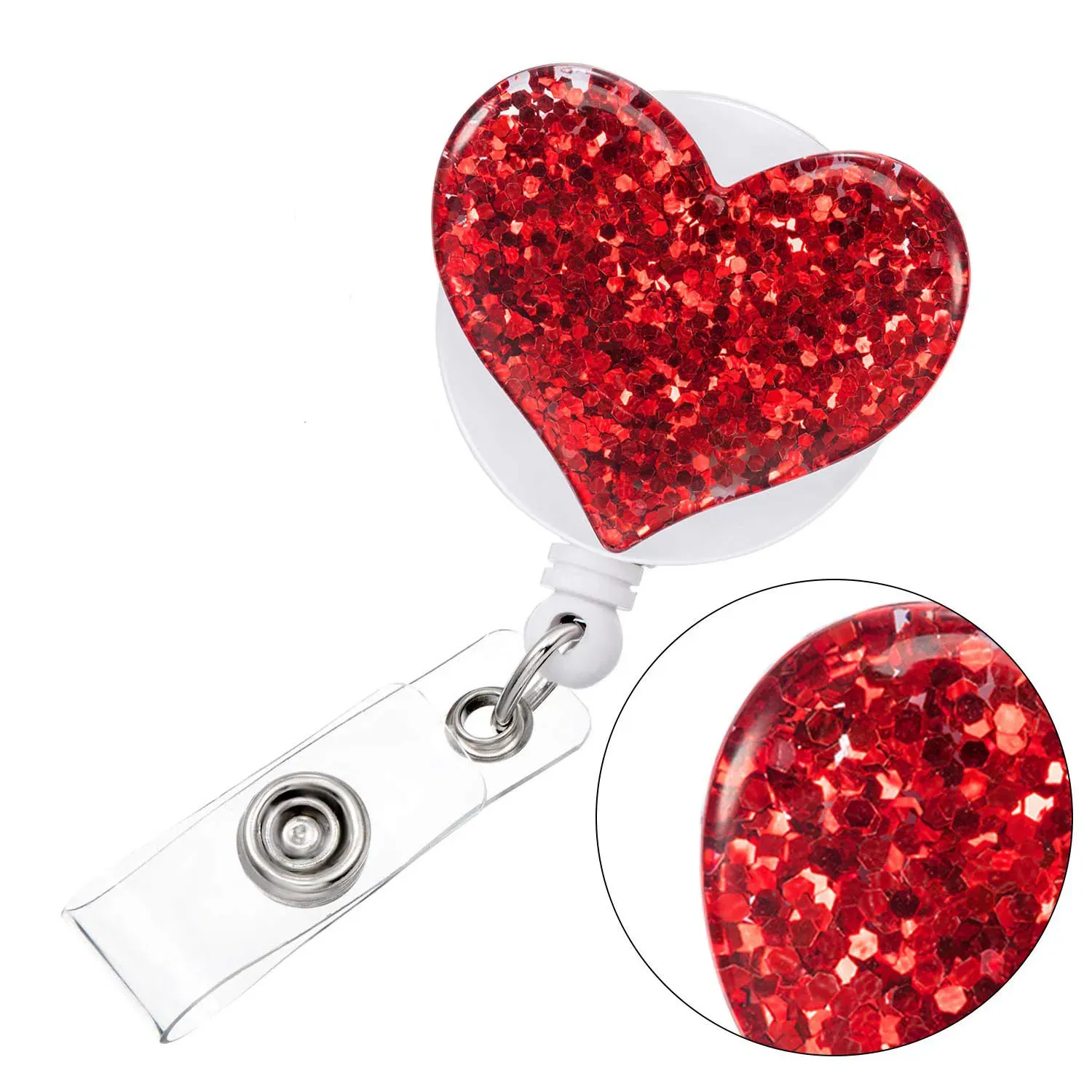 Color: Watermelon Red - idclip 10 Pcs Bling Love Heart Retractable Badge Holder Badge Clips for Nurse ID Badge Reel with Alligator Clip