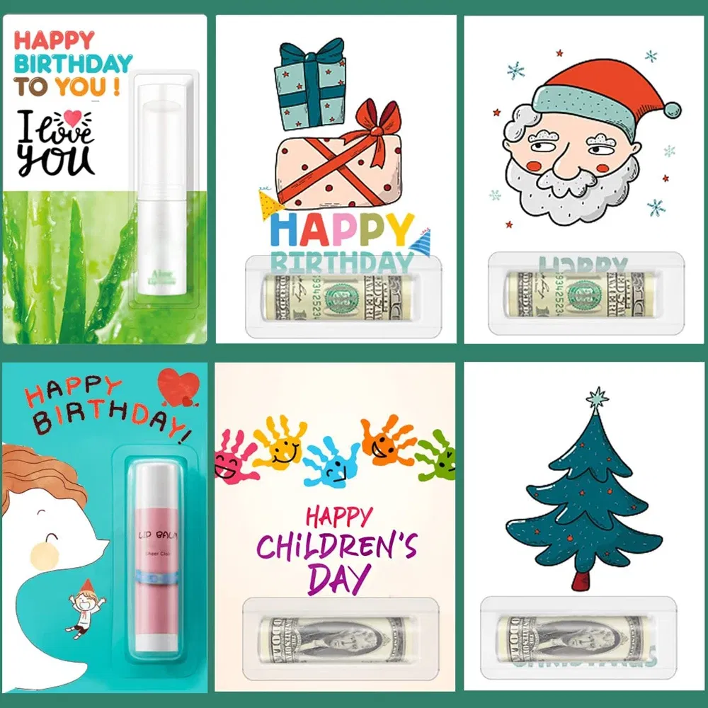 Color: Light green - 50/100pcs Money Card Holder With Sticker Plastic Dome Lip Balm Waterproof Clear Cash Pouch DIY Gift for Graduation Christmas