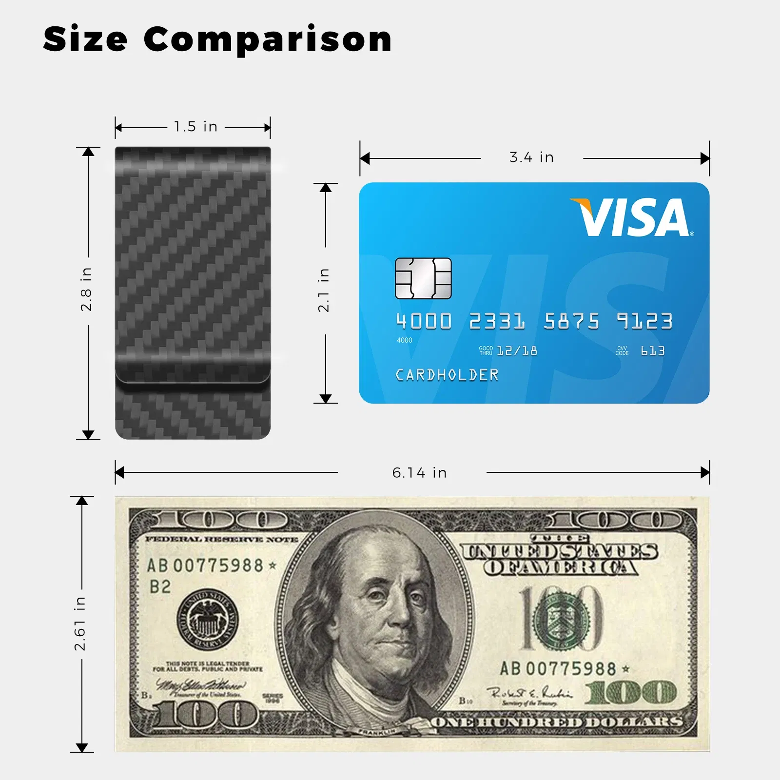 Color: black - High Quality Real Carbon Fiber Money Clip Slim Front Pocket Wallet Up To 50 Bills Minimalist Wallet For Men Gift