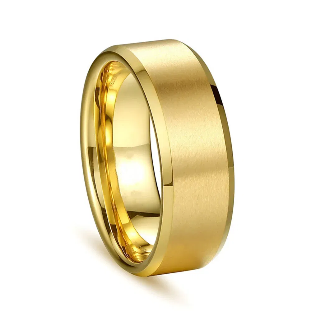 Main Stone Color: Gold, Ring Size: 8 - JUCHAO Classic Ring Men Titanium Black Men Jewelry Wedding Bands Boyfriend Gift Dropshipping
