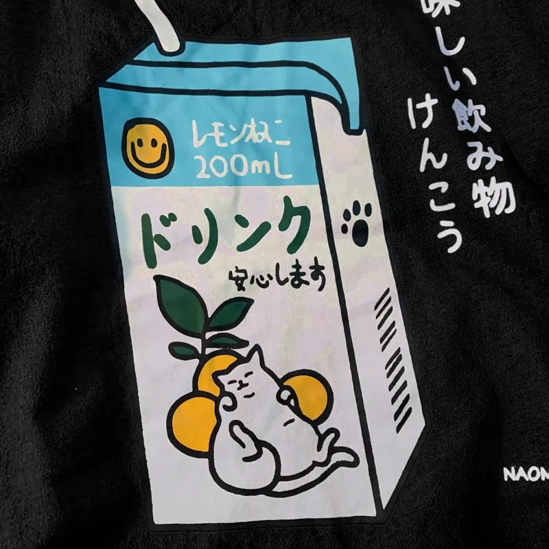 Color: black, Size: XXL - Cute Japanese Cat Print Oversized T-shirt men Women Short Sleeve Loose Casual Tee Shirt Streetwear Tops Cotton Harajuku Clothing
