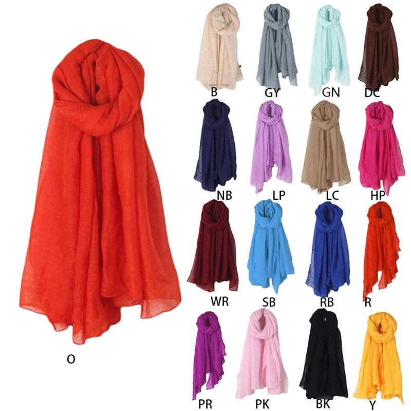 Color: GRAY - 652F Women Solid Color Scarfs Large Long Lightweight Headscarf Linen Sheer Shawl Wrap