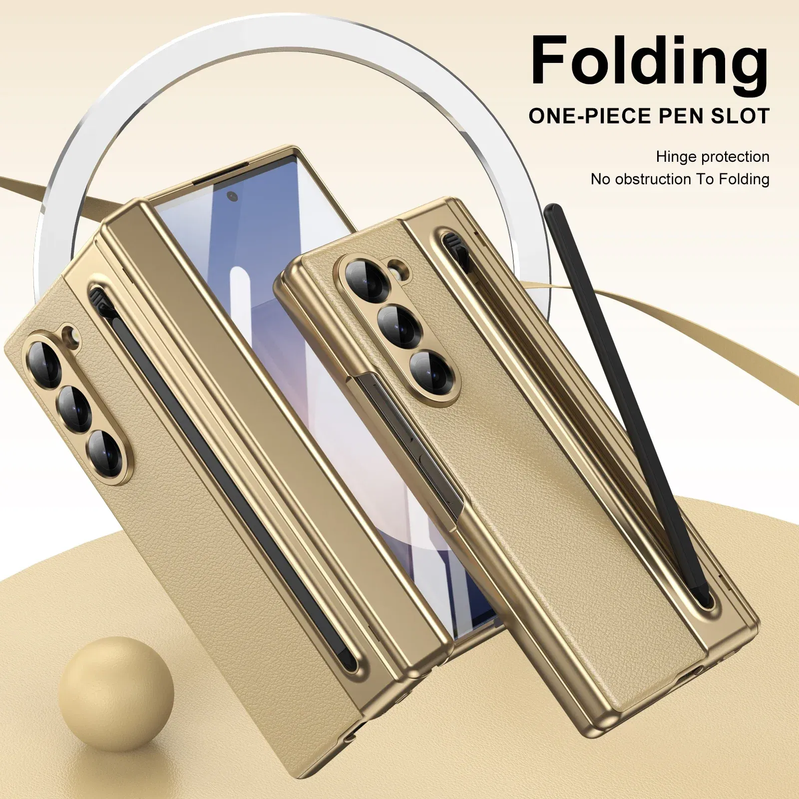 Color: green, Material: aluminum - With Touch Pen For Samsung Galaxy Z Fold 6 Slim 5 W25 5 4 3 Case Leather Plating Hinge 360 Full Screen Protector Folding Cover