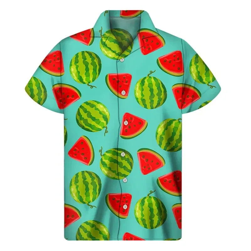 Color: PURPLE, Size: XXL - Tropical Watermelon Graphic Hawaiian Shirt Summer Street Short Sleeves 3d Printed Fruits Button Shirts Men Clothes Lapel Blouse