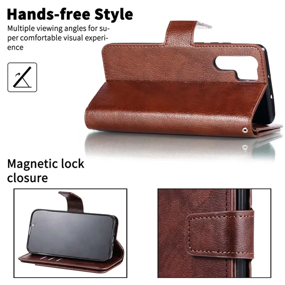 Color: Red, Material: Plastic - Flip Leather Case for Redmi Note 13 12 11 Pro 13C 9 9A 9C Wallet Card Cover For Xiaomi 13T 11T Poco X5 C65 M6 X4 Pro