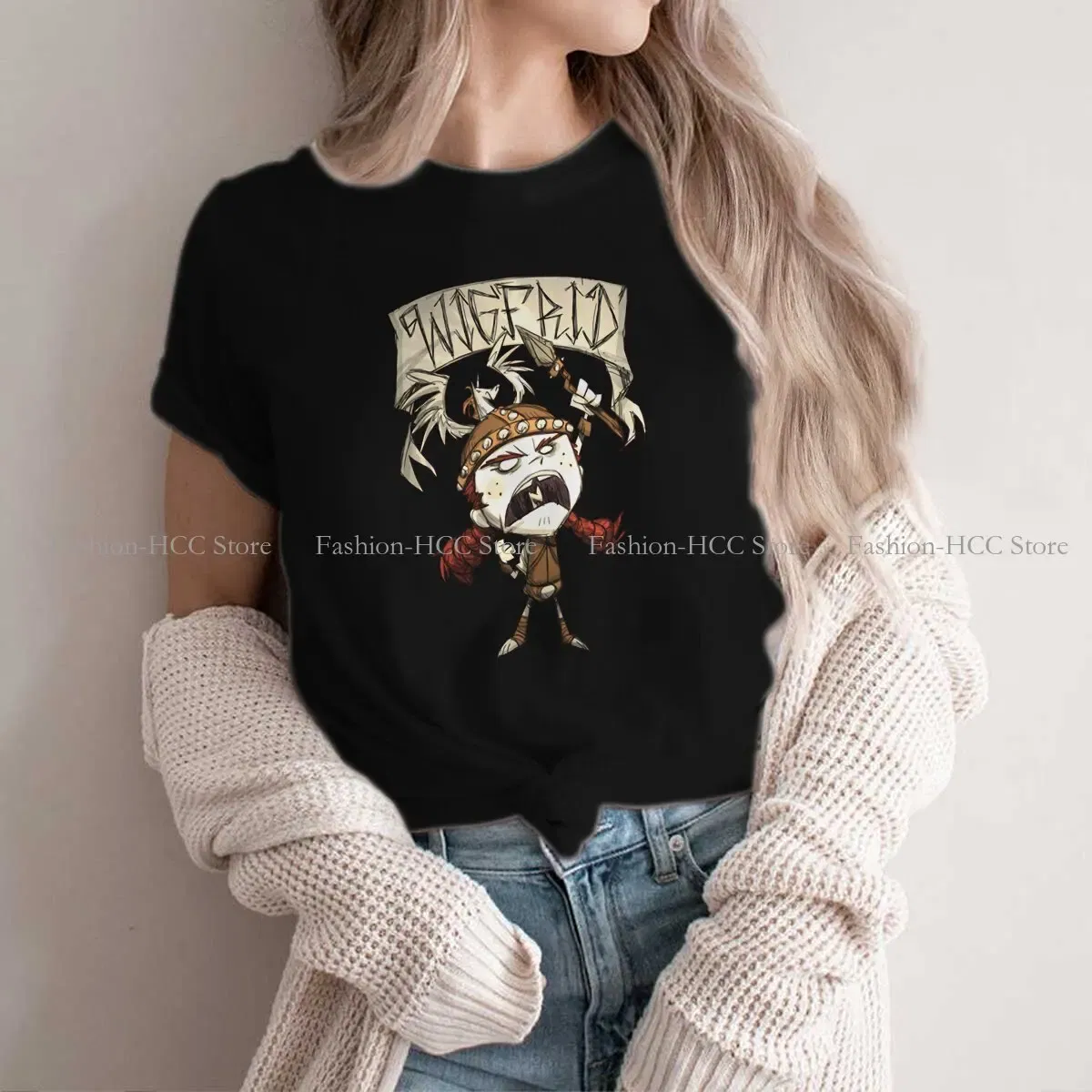 Color: black, Size: XXL - Wigfrid Casual Polyester TShirt Dont Starve Style Tops Comfortable T Shirt Female