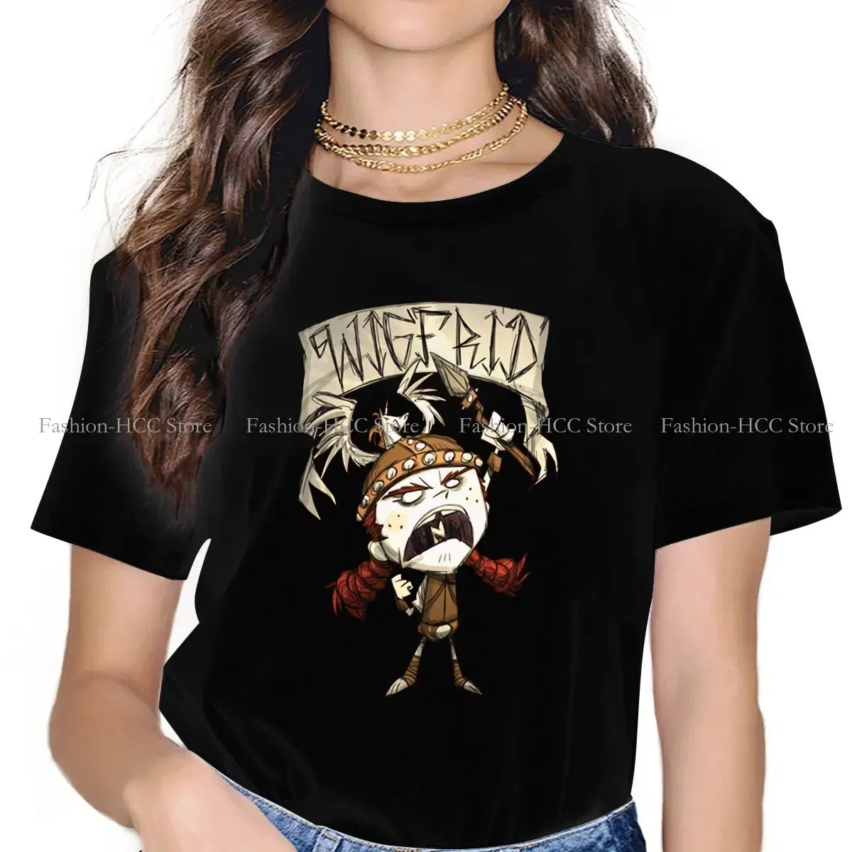 Color: black, Size: XXL - Wigfrid Casual Polyester TShirt Dont Starve Style Tops Comfortable T Shirt Female